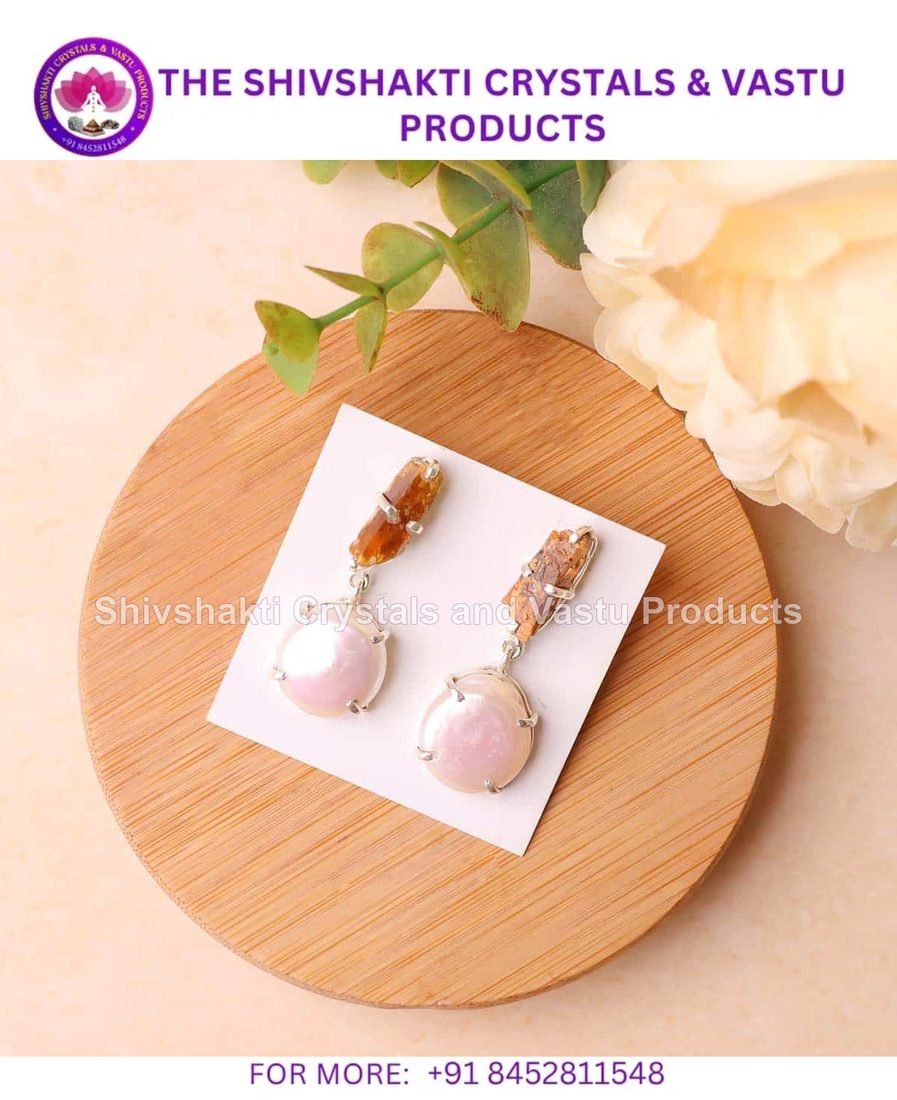 Mother of Pearl and Orange Kyanite Silver Earring