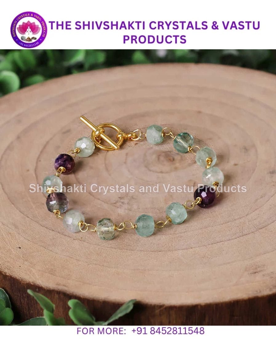 Multi Fluorite Drum Faceted Chain Bracelet