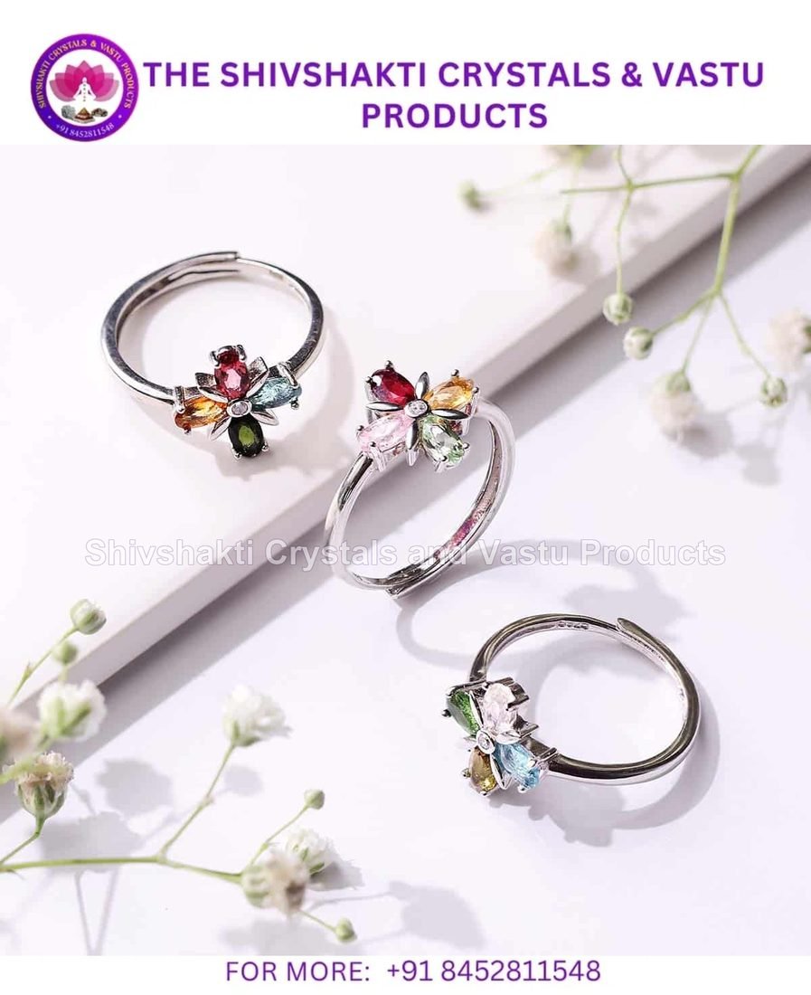 Multi Tourmaline Clover Silver Ring