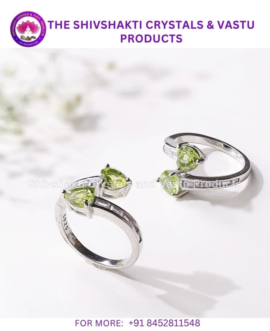 Peridot Double Stone Heart Silver Ring