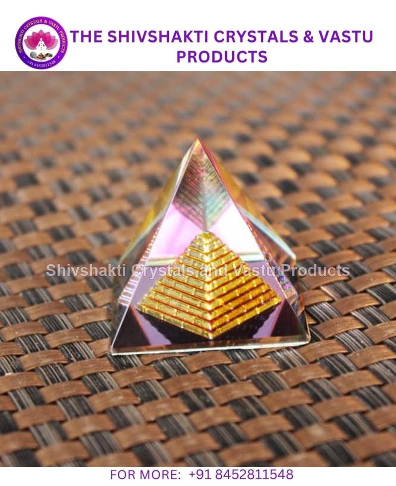 Pyramid Crystal Twin Pyramid with Rainbow,Glass Crystal Pyramid (30-40 Gm)