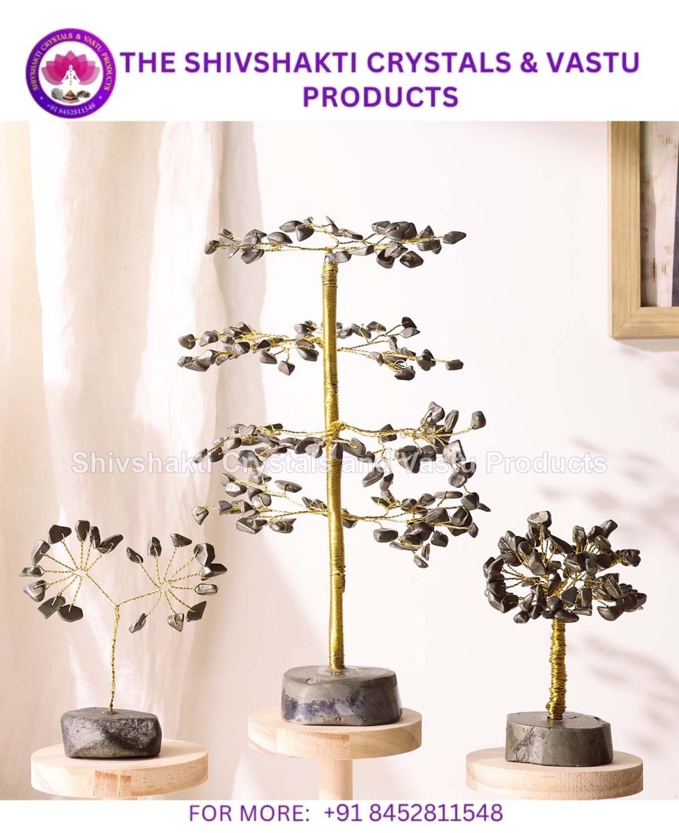 Pyrite Chips Tree With Raw Stone Root