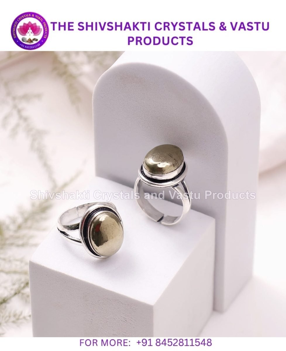 Pyrite Oval Shape Stone Alloy Metal Adjustable Ring