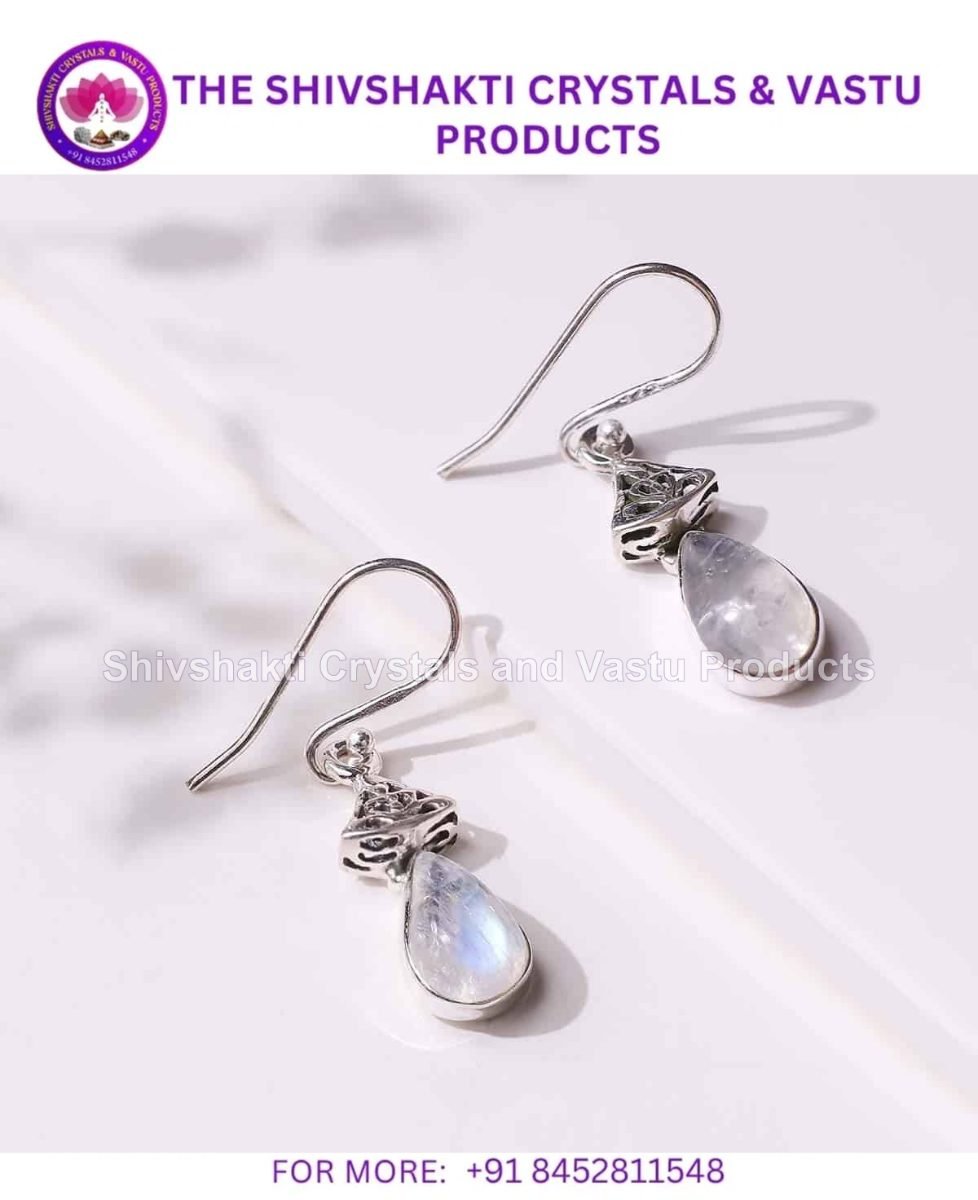 Rainbow Moonstone Silver Drop Hanging Earrings