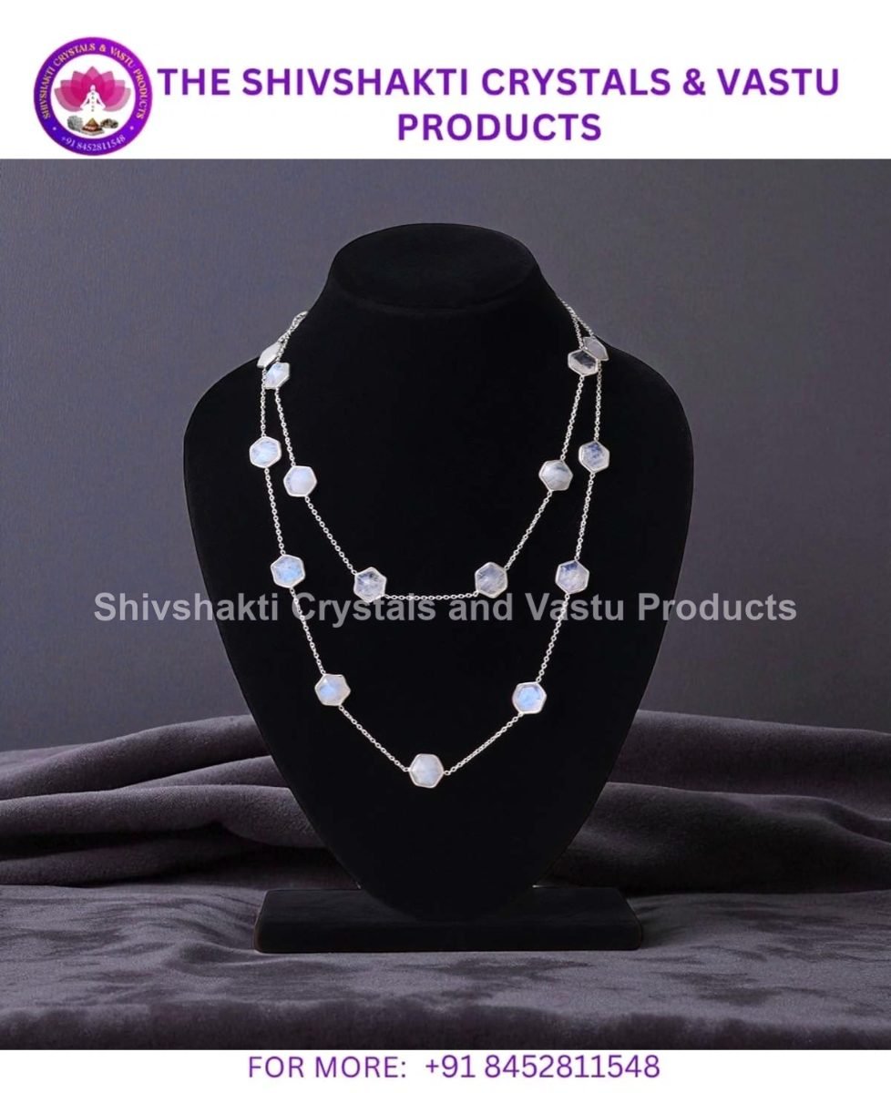 Rainbow Moonstone Silver Necklace (Hexagon)