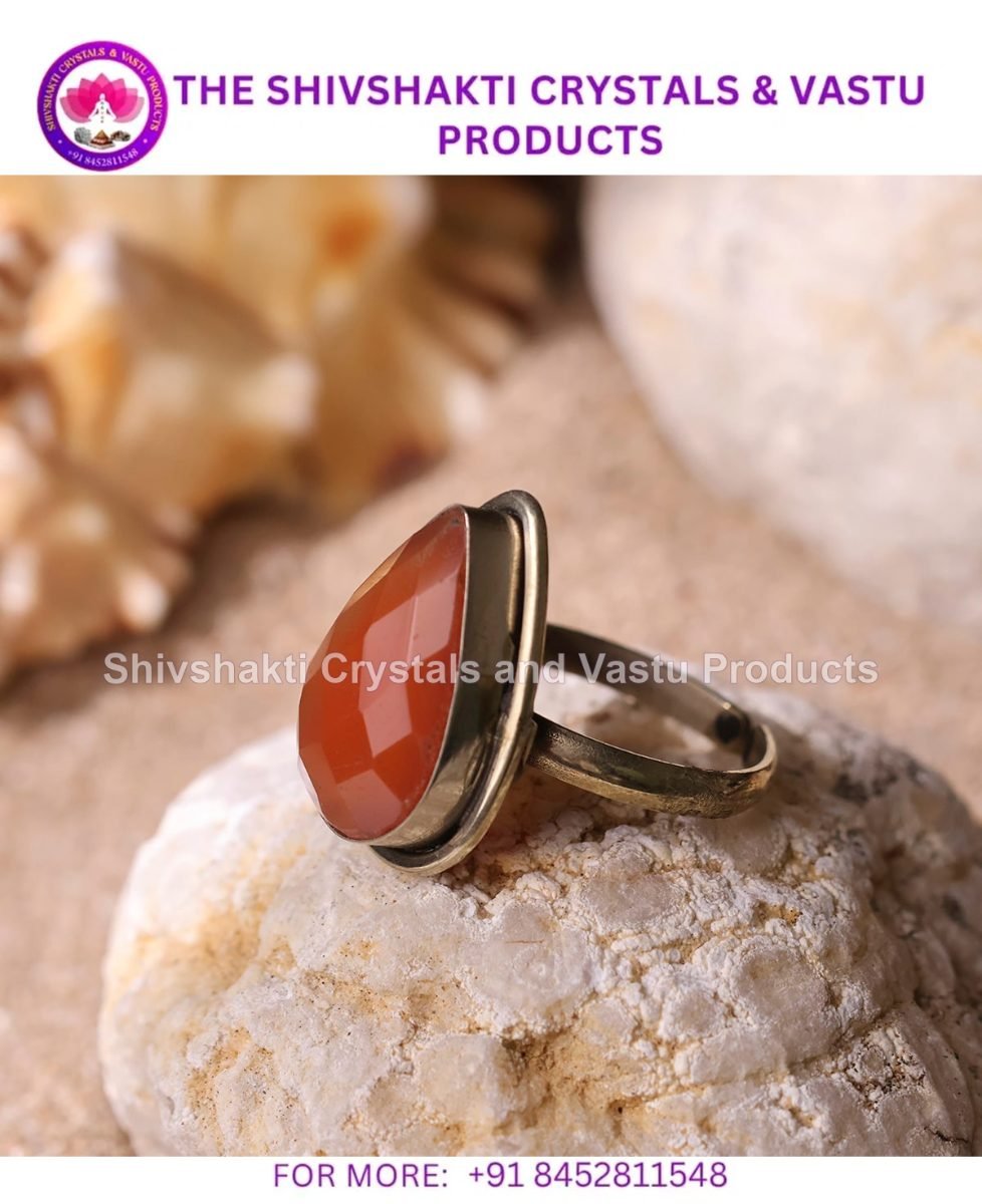 Red Carnelian Drop Faceted Ring