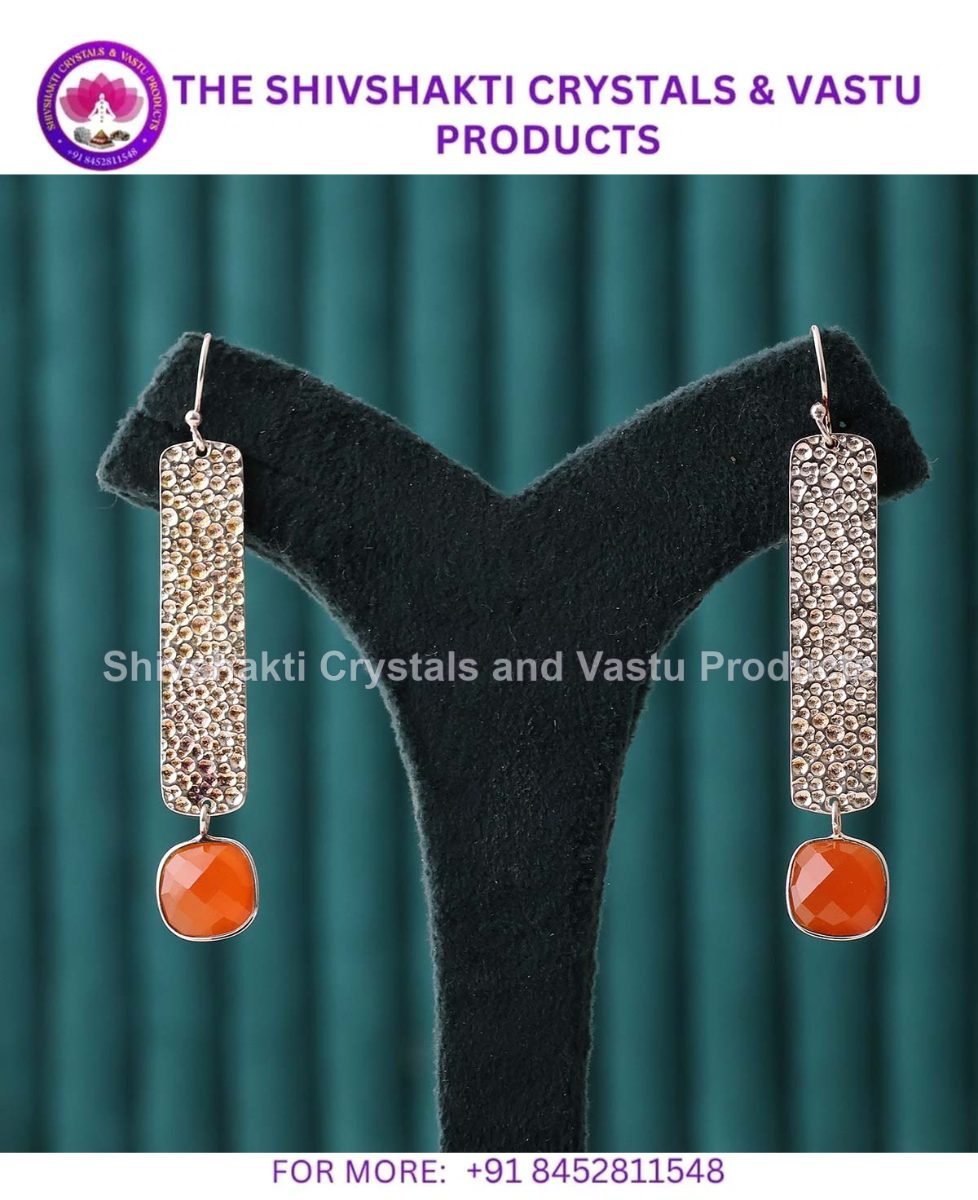 Red Carnelian Square Hanging Silver Earring