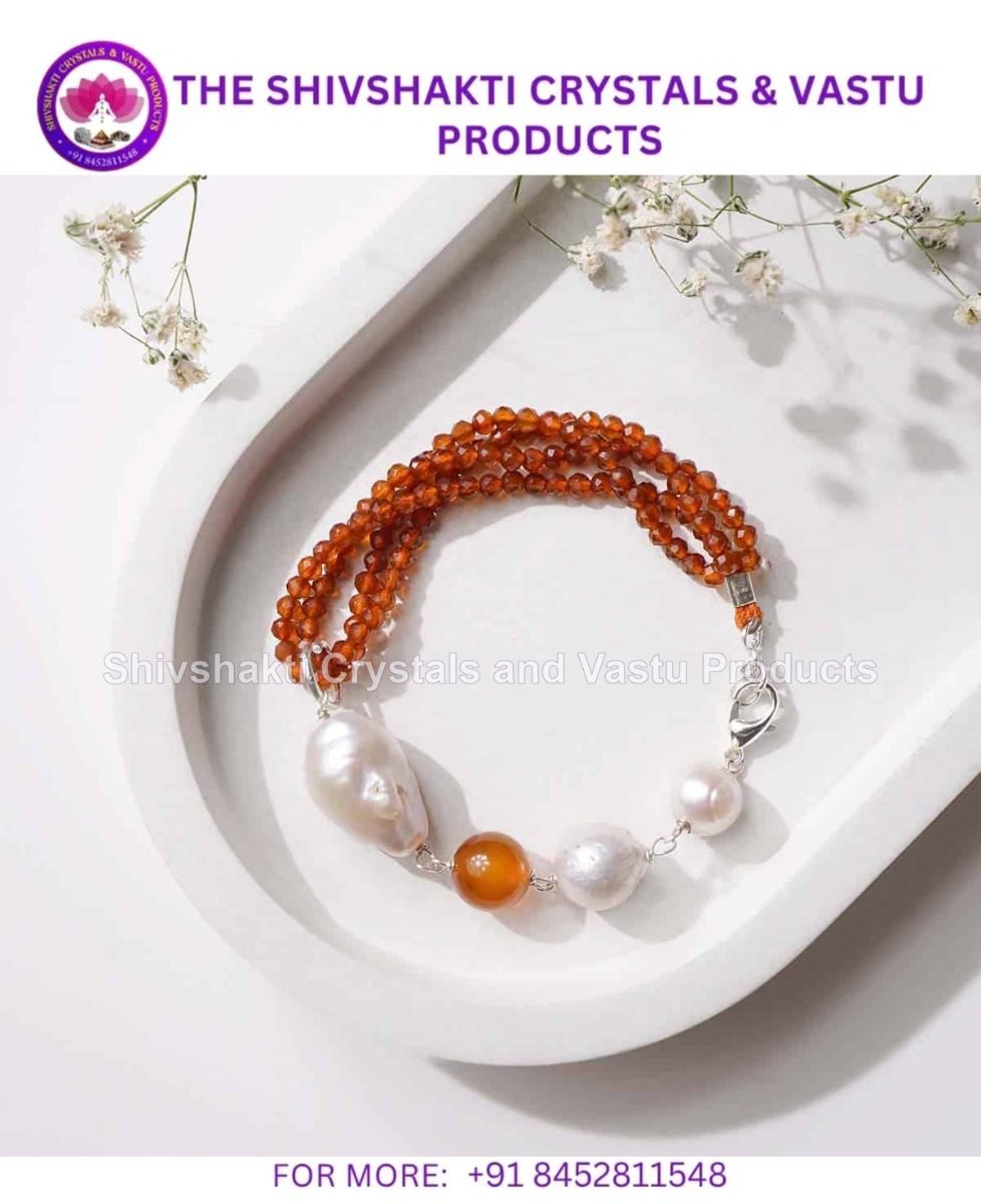 Red Carnelian with Pearl Silver Bracelet