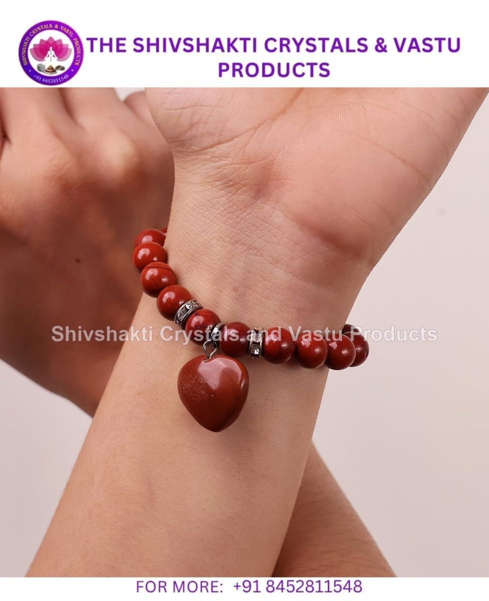 Red Jasper Bracelet With Mini Heart Charm