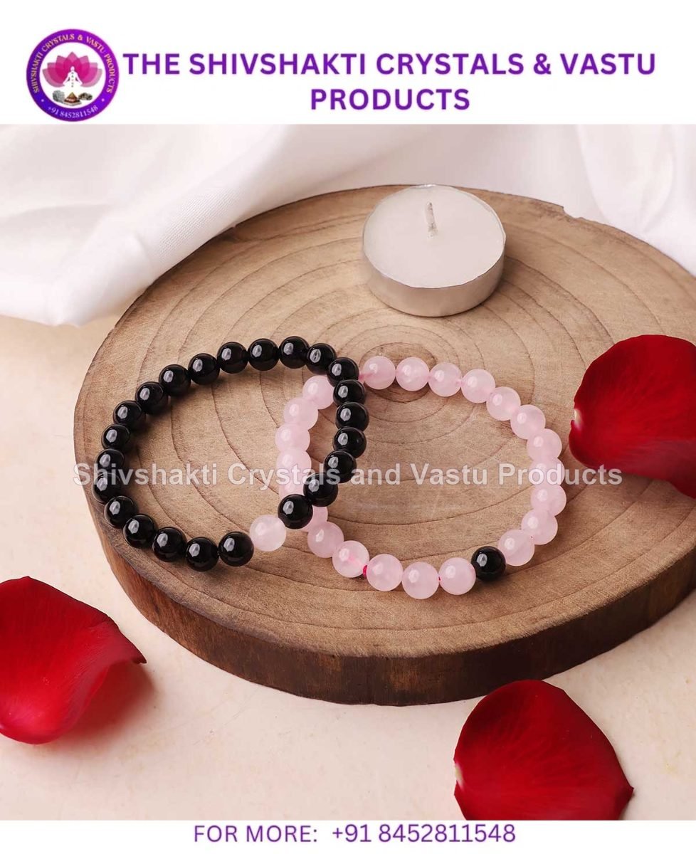 Rose Quartz and Onyx Couple Bracelet
