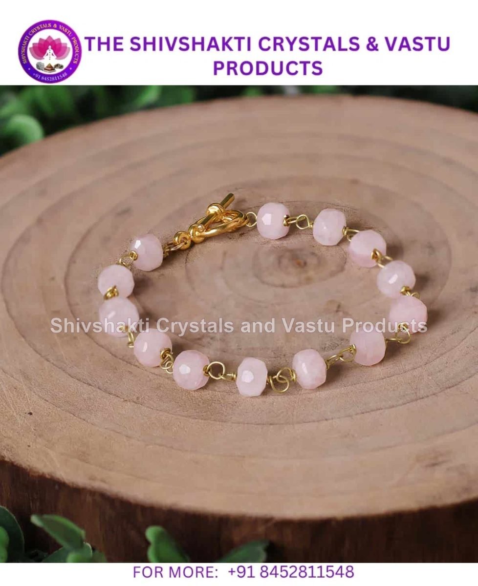 Rose Quartz Drum Faceted Chain Bracelet
