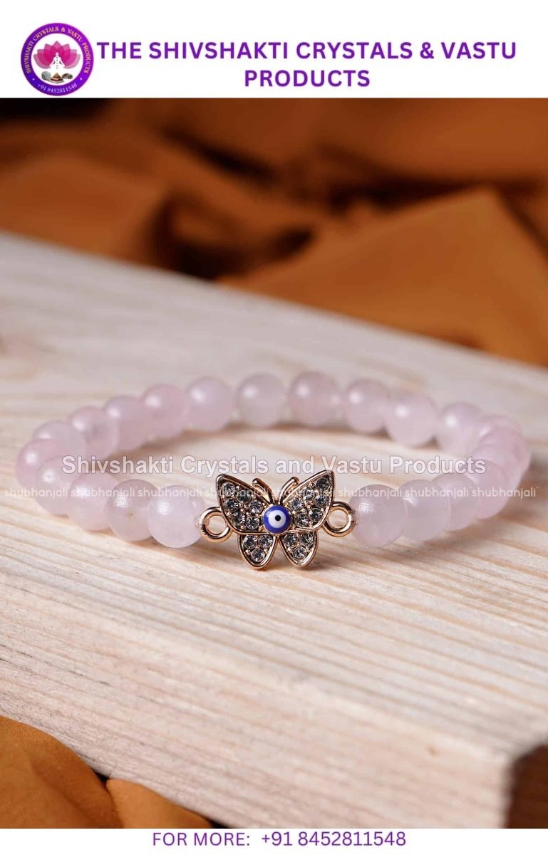 Rose Quartz Evil Eye Butterfly Bracelet