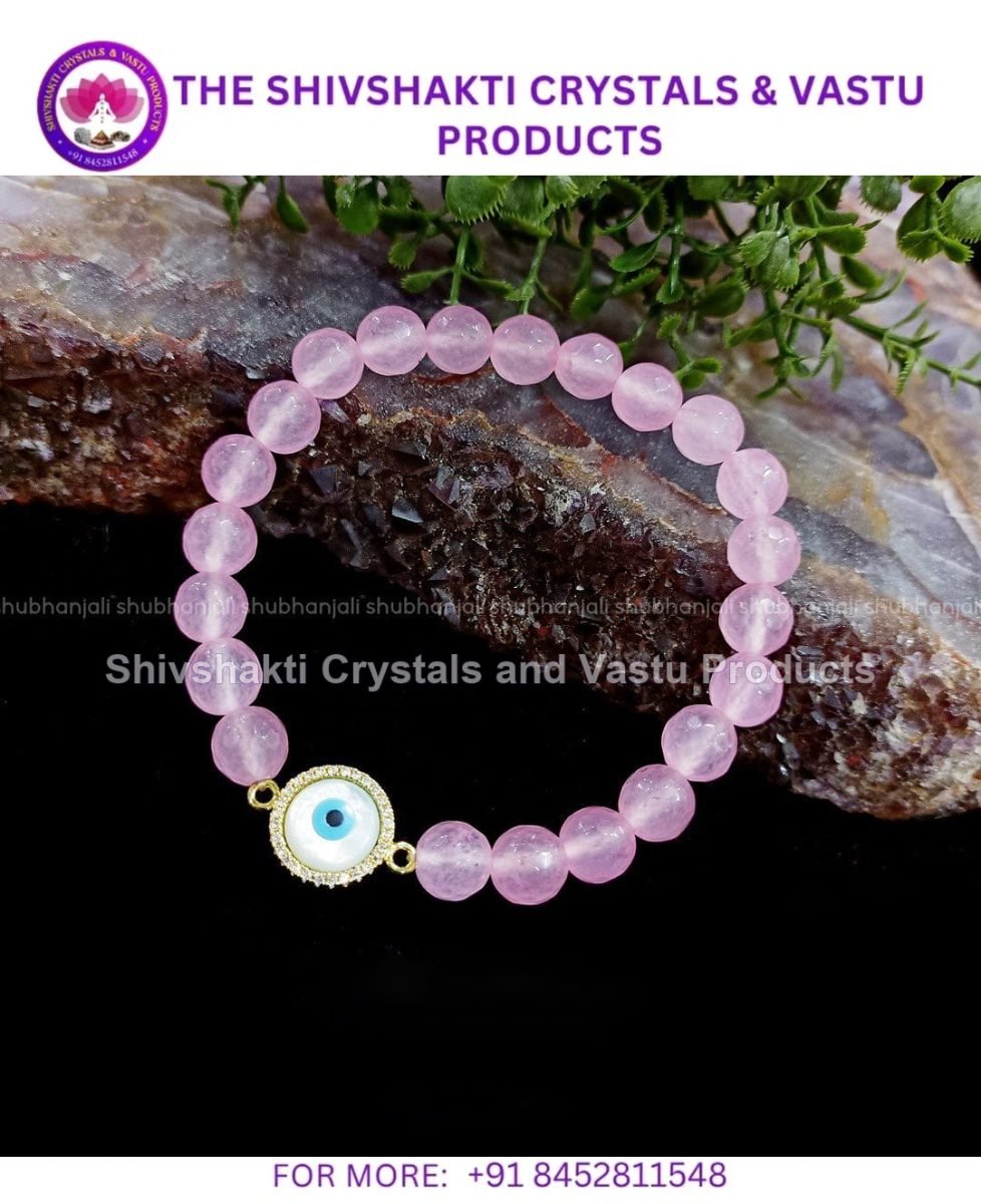Rose Quartz Faceted Evil Eye Bracelet