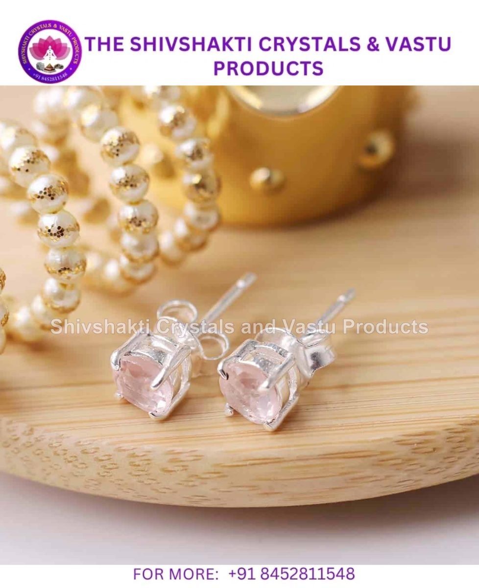 Rose Quartz Round Stud Earrings Silver