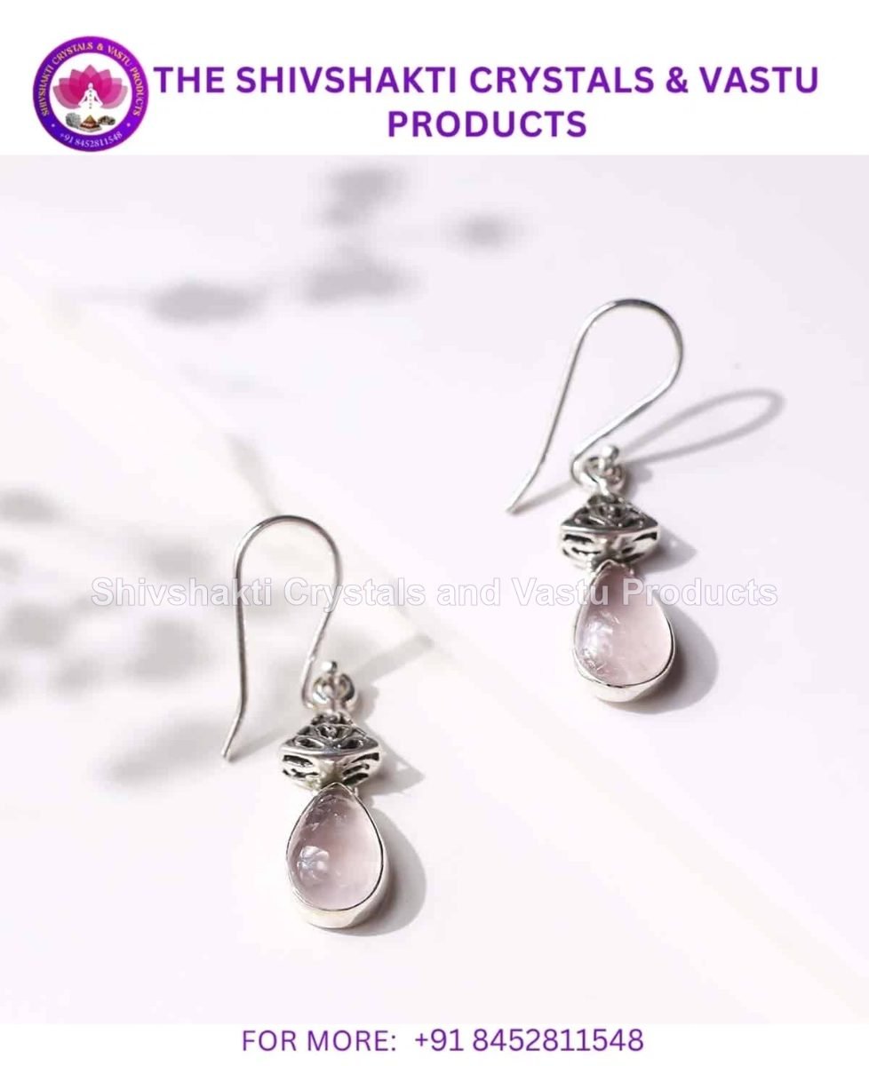 Rose Quartz Silver Drop Hanging Earrings