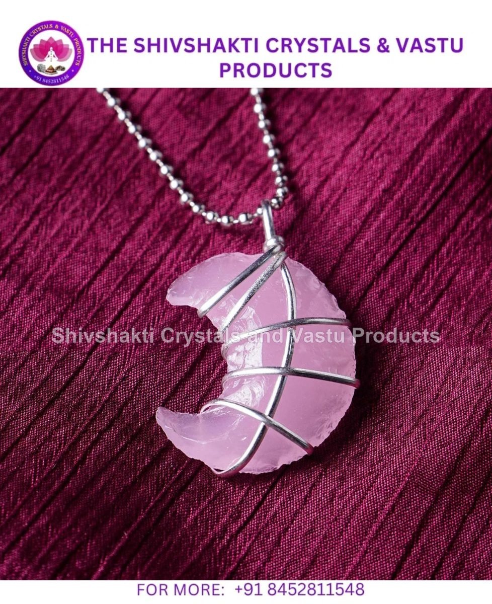 Rose Quartz Wire Wrapped (Half Moon) Pendant