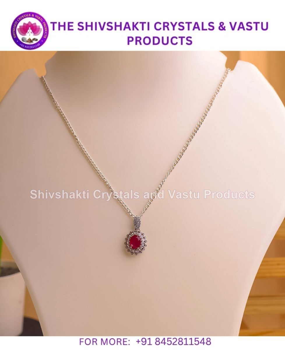 Ruby Oval Pendant Silver (Golden Design)