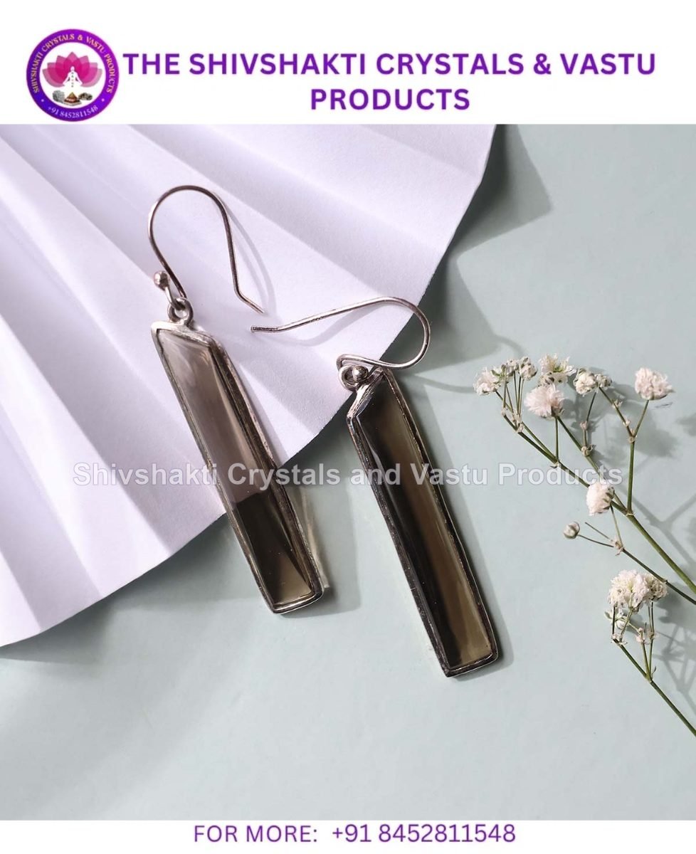 Smokey Quartz Long Silver Earring