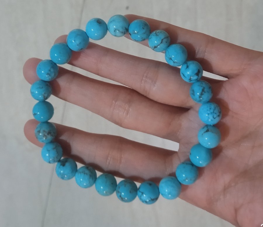 Turquoise Firoza Round Beads Bracelet (Powdered)