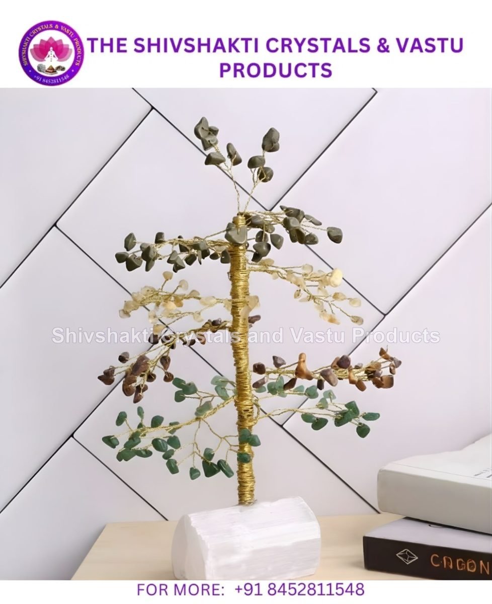 Wealth Chips Tree With Selenite Raw Root