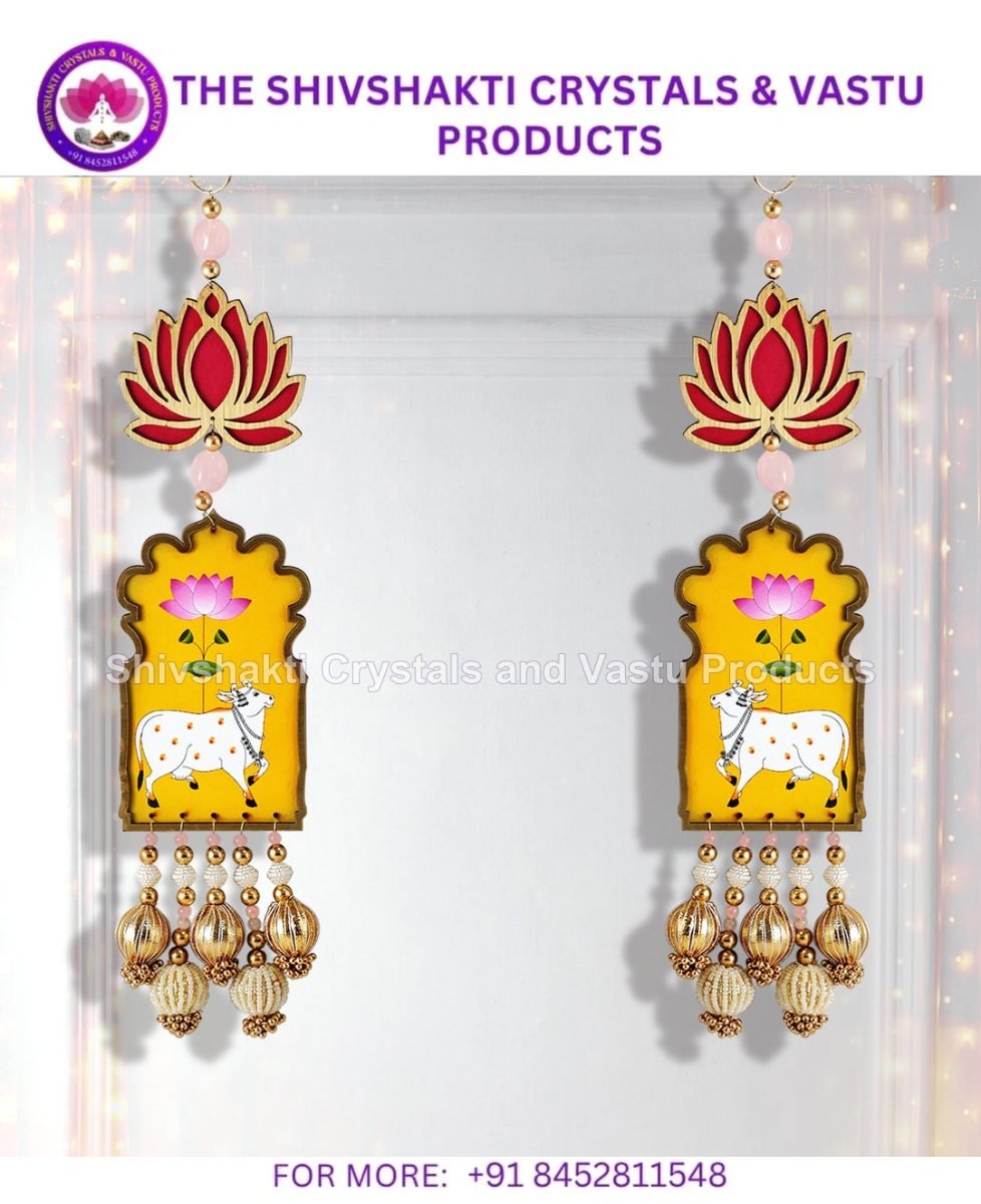 Wooden Lotus Cow Door Hanging With Rose Quartz